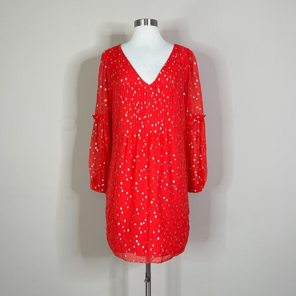 Lilly Pulitzer | Silk Cleme Red Gold Polka Dot Balloon Sleeve Shift Dress 8 EUC - Picture 2 of 13